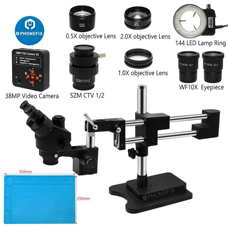 Stereo Trinocular Microscope Pcb - 3.5X-90X สีดําคู่กล้องจุลทรรศน์สเตอริโอ Simul-FOCAL กล้องจุลทรรศน์ Trinocular ZOOM